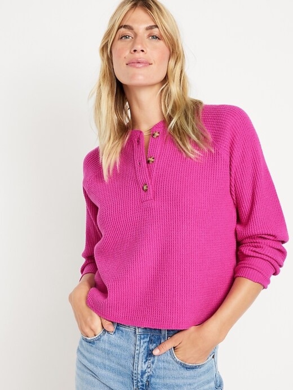 Old Navy Plush Waffle-Knit Henley Top NWT